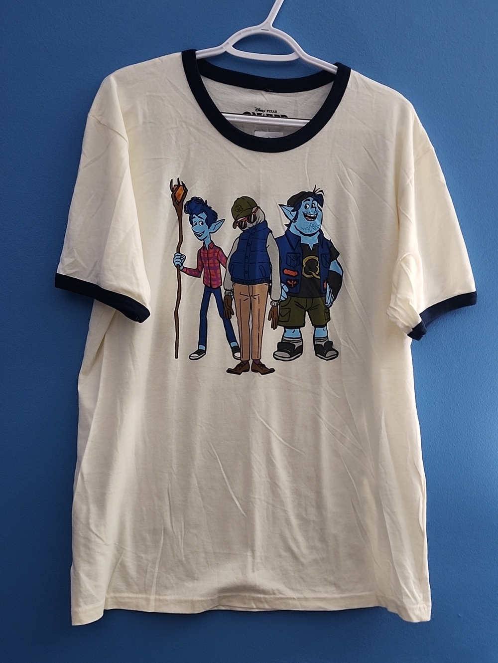Disney Onward Cream Ringer Tee with Blue Character Graphic